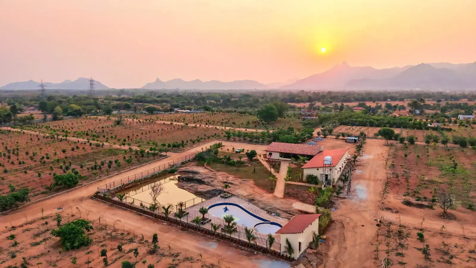 Actual aerial sunset view of Neralu Sandal Valley